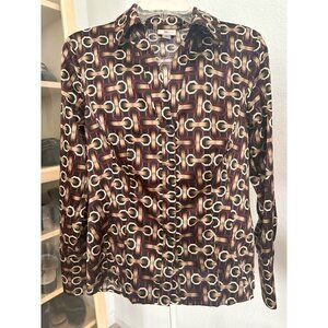 Worthington Stretch Women Office Button‎ Down Shirt. V-neck, collared. Sz. S Blk